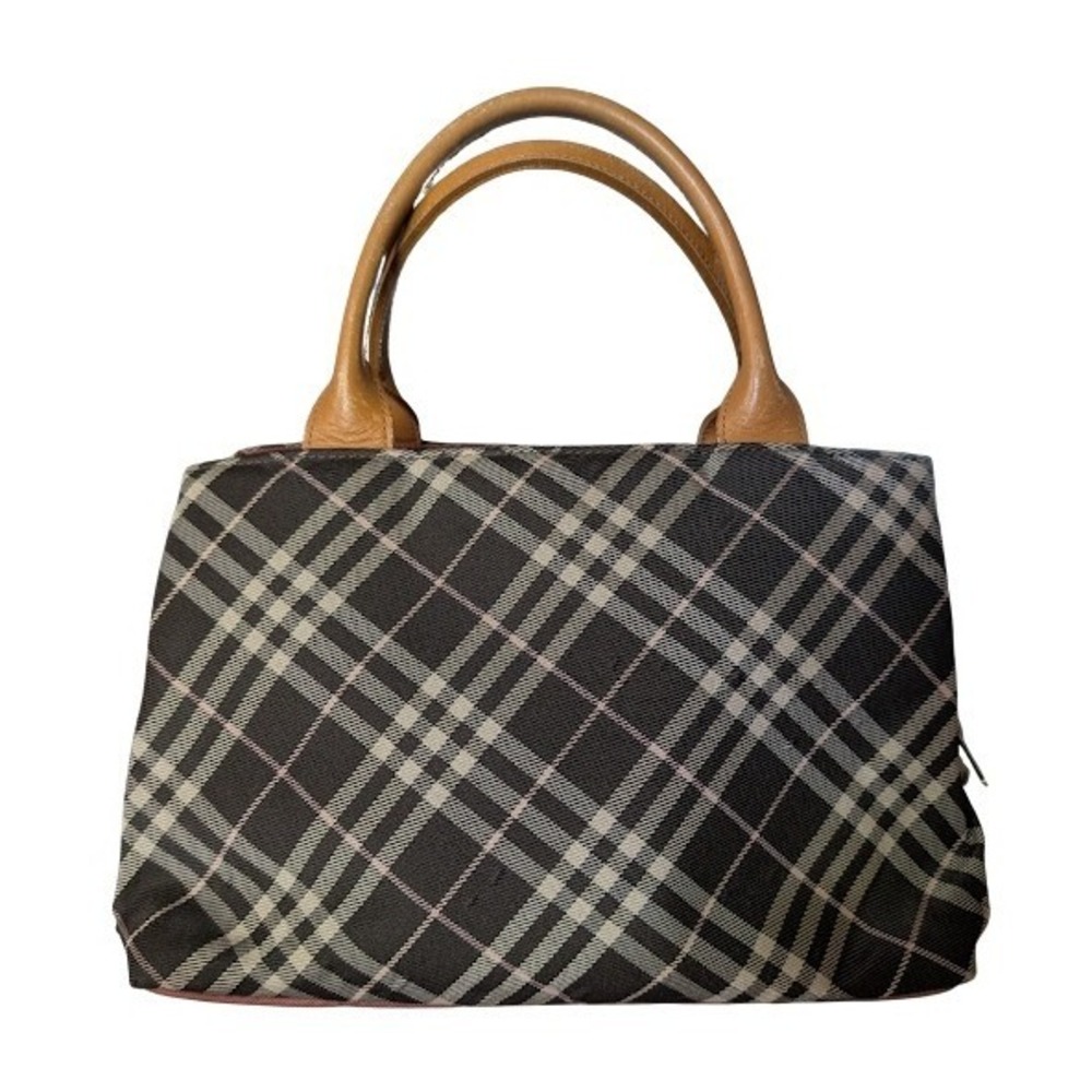 Burberry London Blue Label Nova Check Canvas Leather Tote Handbag Brown Pink